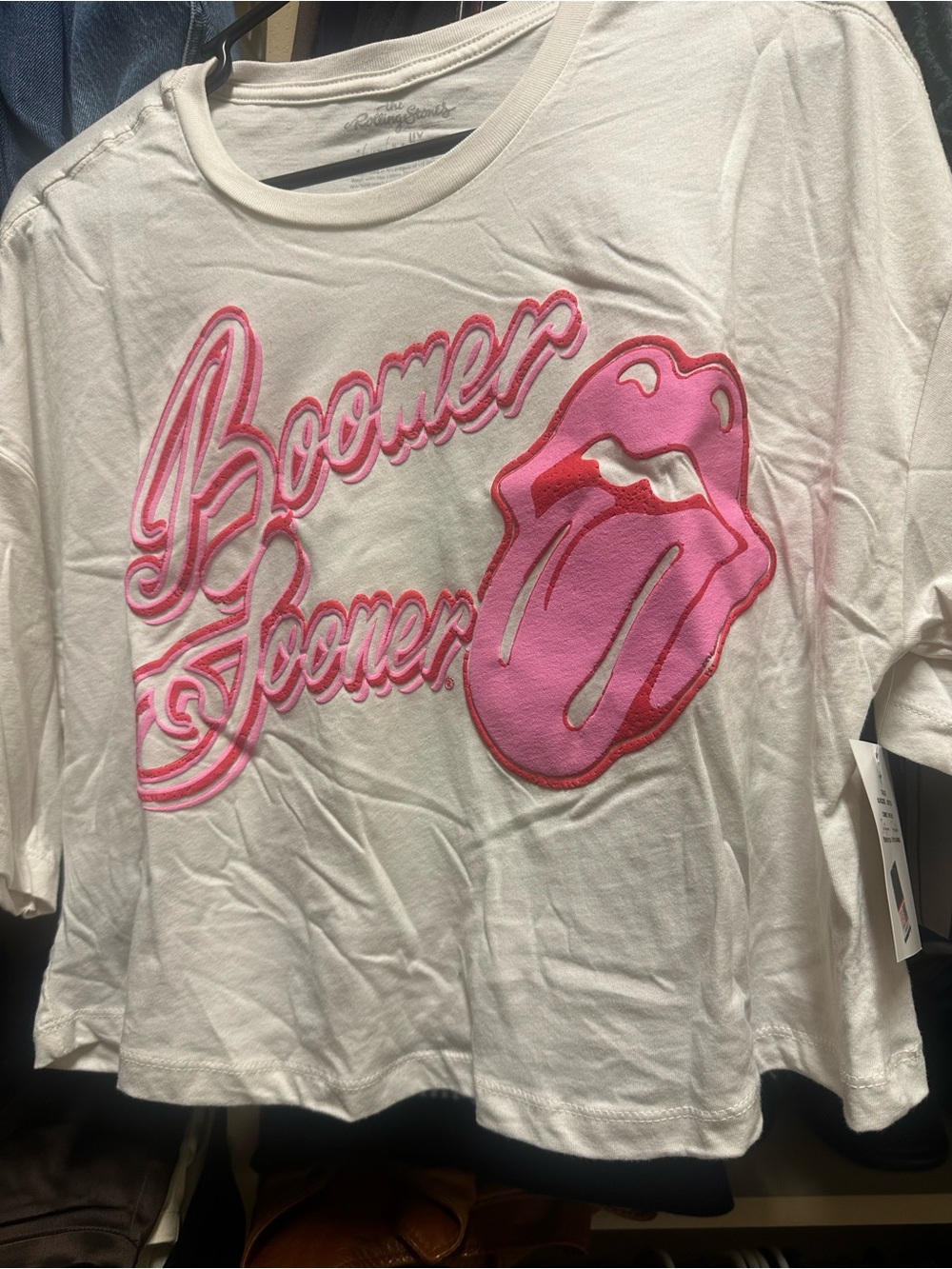 the Rolling Stones White Tee with Pink Tongue Graphic